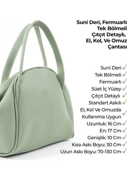 Mint Yeşil SHK132 Suni Deri, Fermuarlı Tek Bölmeli, Çıtçıt Detaylı ,el, Kol ve Omuz Çantası