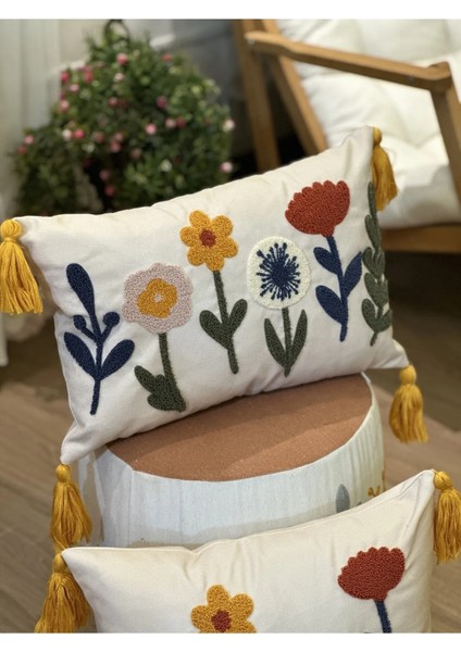 4'lü Çiçekli Punch Işlemeli Nakışlı Dekoratif Premium Kırlent Kılıfı modelleri