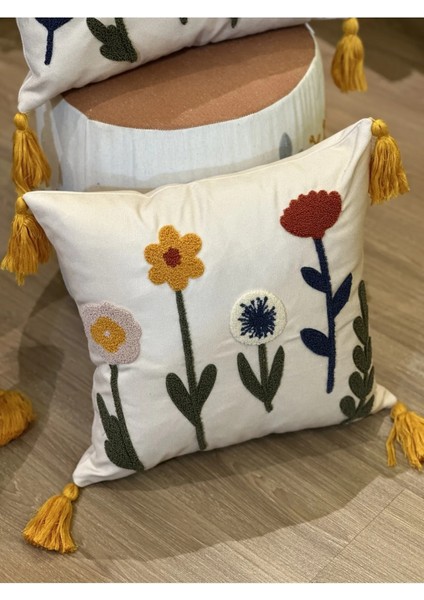 4'lü Çiçekli Punch Işlemeli Nakışlı Dekoratif Premium Kırlent Kılıfı fırsatları