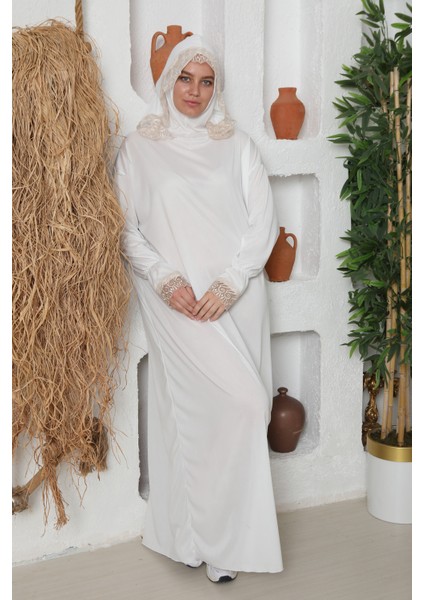 Kendinden Başörtülü Iki Renkli Şık Namaz Elbisesi modelleri