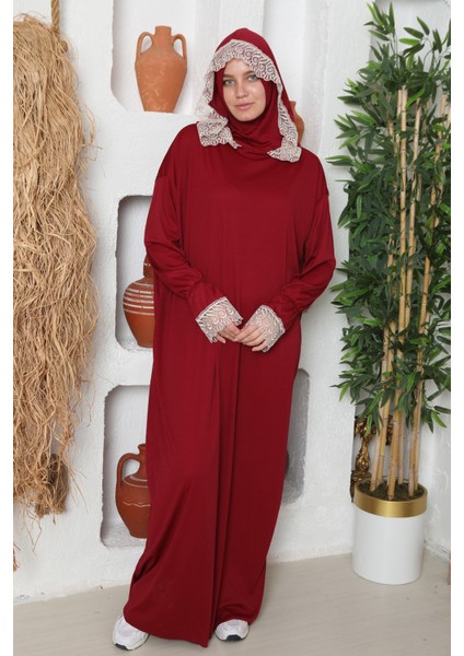 Kendinden Başörtülü Iki Renkli Şık Namaz Elbisesi