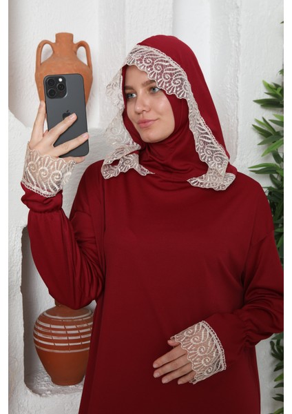 Kendinden Başörtülü Iki Renkli Şık Namaz Elbisesi fiyatları