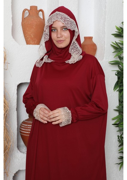 Kendinden Başörtülü Iki Renkli Şık Namaz Elbisesi modelleri