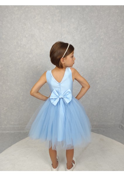 Kız Çocuk Ada Model Abiye Bebe Mavi Yaka Incili Elbise fiyatları