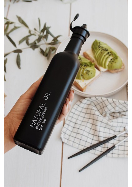 Urla Yazı Desenli 500 ml Cam Yağlık 152073 Mat Siyah fırsatları