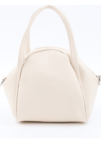 Krem SHK132 Suni Deri, Fermuarlı Tek Bölmeli, Çıtçıt Detaylı ,el, Kol ve Omuz Çantası