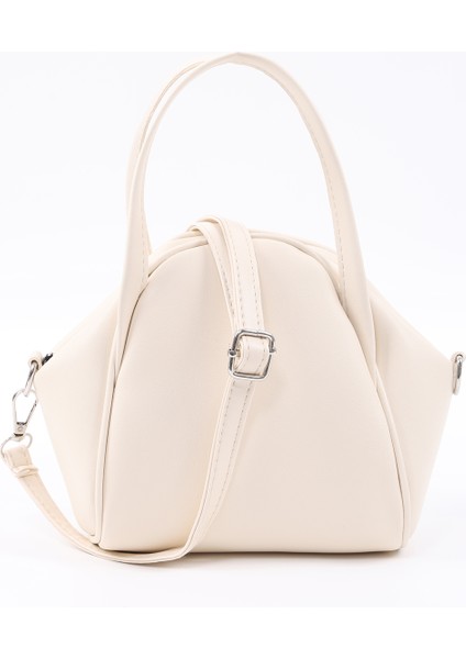 Krem SHK132 Suni Deri, Fermuarlı Tek Bölmeli, Çıtçıt Detaylı ,el, Kol ve Omuz Çantası