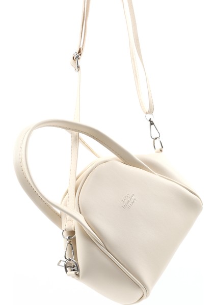 Krem SHK132 Suni Deri, Fermuarlı Tek Bölmeli, Çıtçıt Detaylı ,el, Kol ve Omuz Çantası