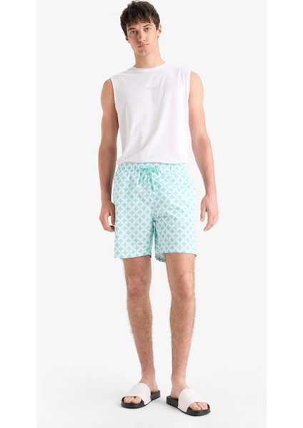 E0977 Yeşil Regular Fit Desenli File Astarlı Kısa Boy Deniz Şortu modelleri