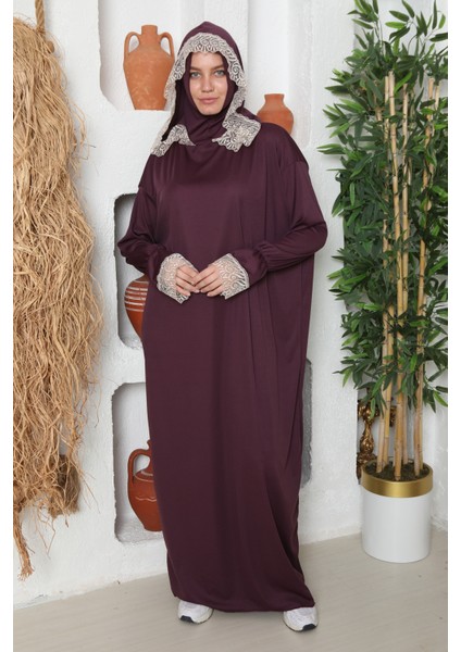 Kendinden Başörtülü Iki Renkli Şık Namaz Elbisesi modelleri