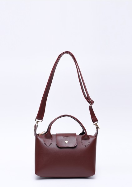Bordo SHK135 Suni Deri, Tek Bölmeli, Çift Askılı El, Kol ve Çapraz Omuz Çantası