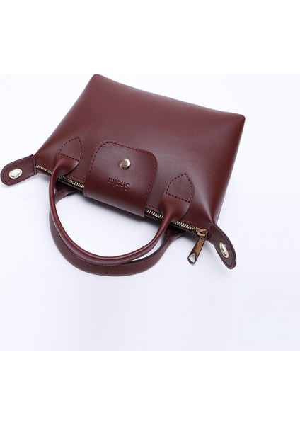 Bordo SHK135 Suni Deri, Tek Bölmeli, Çift Askılı El, Kol ve Çapraz Omuz Çantası