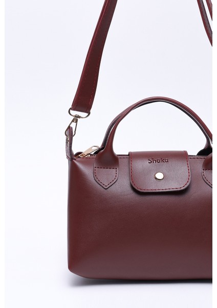 Bordo SHK135 Suni Deri, Tek Bölmeli, Çift Askılı El, Kol ve Çapraz Omuz Çantası