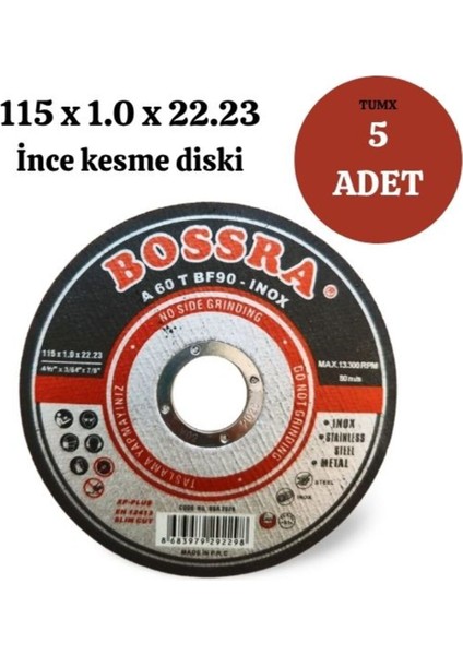 Metal Kesme Taşı 115X1.0X22.23 Metal Kesme Diski (5 Adet)