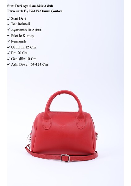 Kırmızı SHK184 Suni Deri ,fermuarlı Tek Bölmeli ,askılı El, Kol ve Omuz Çantası modelleri