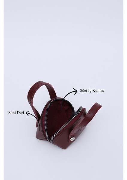 Bordo SHK213 Suni Deri Tek Bölmeli Zincirli, Fermuarlı, Mini Charm Çanta Aksesuarı ve Airpods Çantası indirimleri