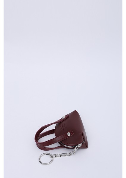 Bordo SHK213 Suni Deri Tek Bölmeli Zincirli, Fermuarlı, Mini Charm Çanta Aksesuarı ve Airpods Çantası