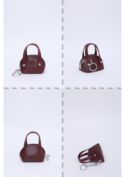 Bordo SHK213 Suni Deri Tek Bölmeli Zincirli, Fermuarlı, Mini Charm Çanta Aksesuarı ve Airpods Çantası