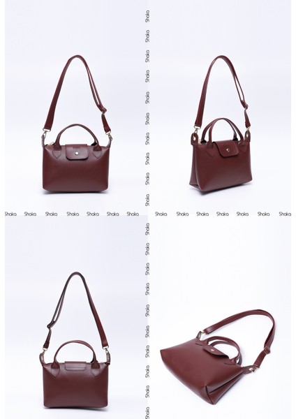 Bordo SHK135 Suni Deri, Tek Bölmeli, Çift Askılı El, Kol ve Çapraz Omuz Çantası