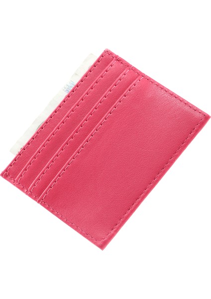 Fuşya SHK68 Unisex Suni Deri Süper Ince Model Kağıt Para Bölmeli Kredi Kartı ve Kartvizitlik Kartlık Cüzdan