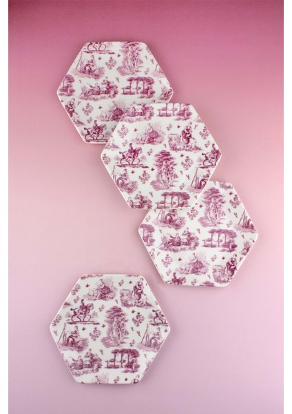 Royal Pembe 4 Parça Porselen Tatlı/kurabiye Tabağı