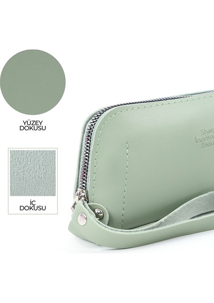 Mint Yeşil SHK222 Suni Deri, Fermuarlı ,4 Bölmeli ,askılı Telefon Cüzdanı ve El Çantası indirimleri