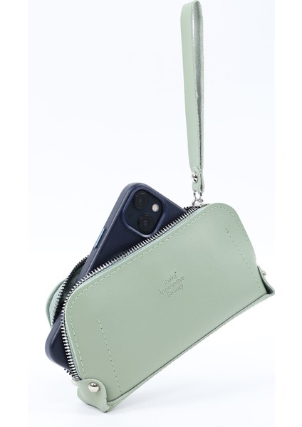Mint Yeşil SHK222 Suni Deri, Fermuarlı ,4 Bölmeli ,askılı Telefon Cüzdanı ve El Çantası