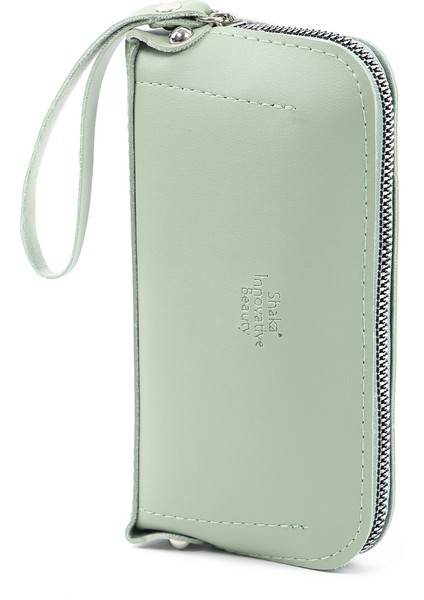 Mint Yeşil SHK222 Suni Deri, Fermuarlı ,4 Bölmeli ,askılı Telefon Cüzdanı ve El Çantası