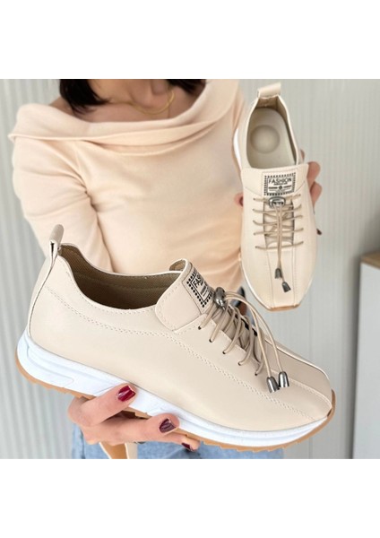 Monya Bej Cilt Bağcıklı Spor Ayakkabı fırsatları