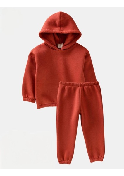 3 Iplik Şardonlu Kapüşonlu Lastikli Basic Unisex Çocuk Takım