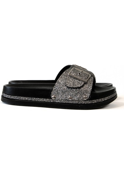 . Simli Siyah Comfort Kadın Terlik