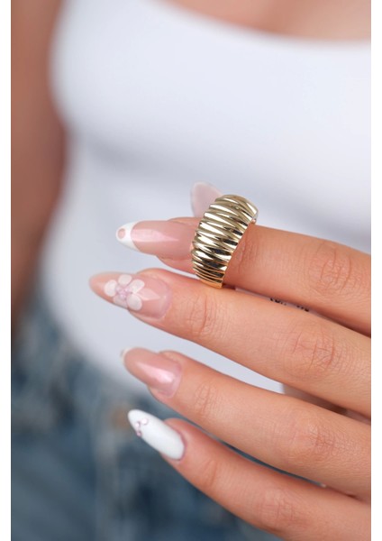 14 Ayar Altın Kalın Çizgili Yüzük 809 modelleri