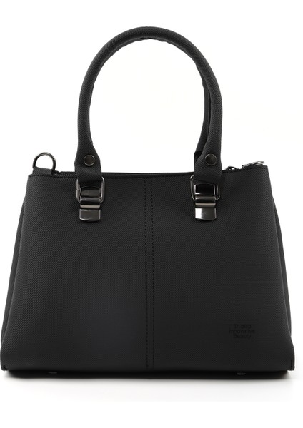 Siyah SHK243 Suni Deri Fermuarlı 3 Bölmeli Ayarlanabilir Askılı El, Kol ve Omuz Çantası