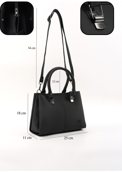 Siyah SHK243 Suni Deri Fermuarlı 3 Bölmeli Ayarlanabilir Askılı El, Kol ve Omuz Çantası fırsatları