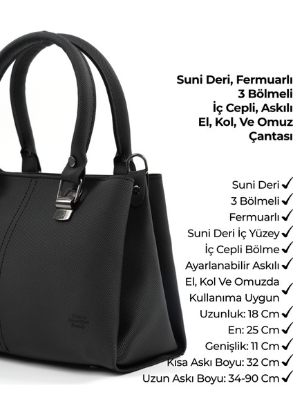 Siyah SHK243 Suni Deri Fermuarlı 3 Bölmeli Ayarlanabilir Askılı El, Kol ve Omuz Çantası indirimleri