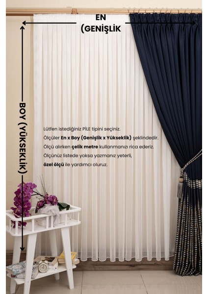 1-3 Sık Pile Akita Model Tül Perde, Kırık Beyaz Ütü Istemeyen Tül Perde