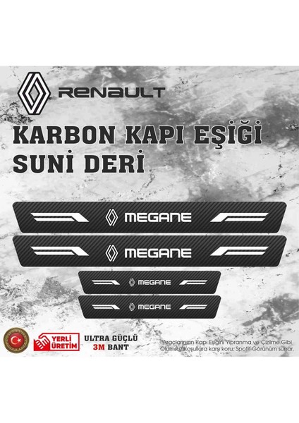 Renault Megane Uyumlu Deri Karbon Kapı Eşiği Koruyucu Bant 4 Adet