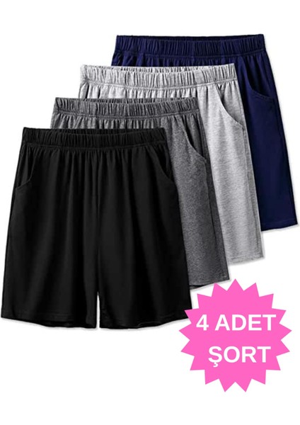 Kadın 4'lü Casual Basic Şort