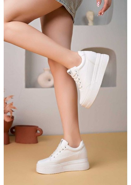 BAHRİNA K-72 Kadın Yüksek Taban Gizli Topuk Spor Ayakkabı (8 CM TOPUK) indirimleri