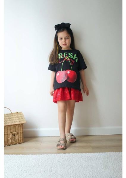 Kız Çocuk Bayramlık Yazlık Alt Üst Takım Detaylı Mini Balon Etek Tshirt Alt Üst Takım 2 Parça