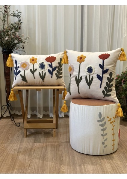 2'li Çiçekli Punch Işlemeli Nakışlı Dekoratif Premium Kırlent Kılıfı fiyatları