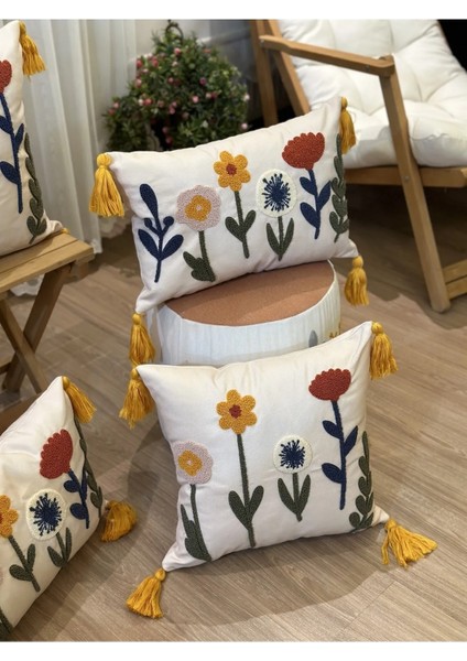 2'li Çiçekli Punch Işlemeli Nakışlı Dekoratif Premium Kırlent Kılıfı modelleri