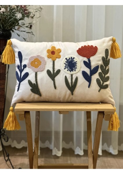 2'li Çiçekli Punch Işlemeli Nakışlı Dekoratif Premium Kırlent Kılıfı fırsatları