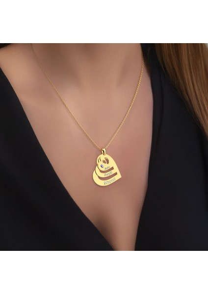 Işıklı Kutuda Üçlü Isimli Ayak Izi Kalpler Altın Kaplama Gümüş Kolye fiyatları