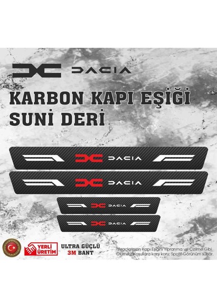 Dacia Uyumlu Deri Karbon Kapı Eşiği Koruyucu Bant 4 Adet