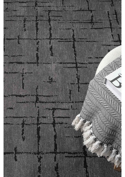 Gaia Antrasit Halı Yıkanabilir Kaymaz Taban Şönil Kilim Dokuma Pamuk Taban Kilim 10123 80 x 150 cm modelleri