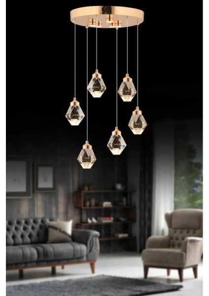 Istanbul Avize Kabarcıklı Liya 6'lı Gold Kumandalı Ledli Modern 3 Renk LED Avize fiyatları