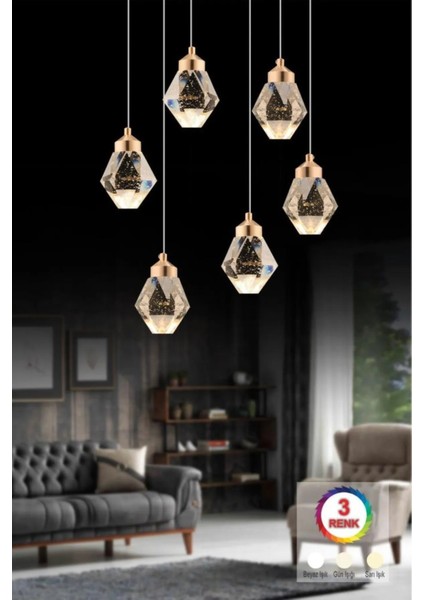 Istanbul Avize Kabarcıklı Liya 6'lı Gold Kumandalı Ledli Modern 3 Renk LED Avize modelleri