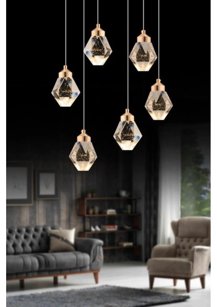 Istanbul Avize Kabarcıklı Liya 6'lı Gold Kumandalı Ledli Modern 3 Renk LED Avize fırsatları