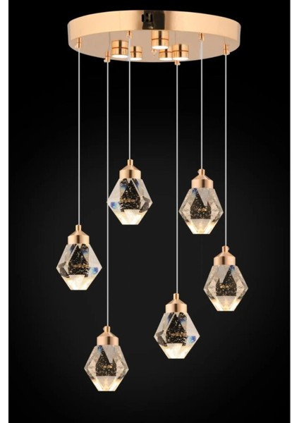 Istanbul Avize Kabarcıklı Liya 6'lı Gold Kumandalı Ledli Modern 3 Renk LED Avize